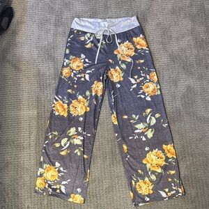 Floral Lounge Pants with Yellow Roses